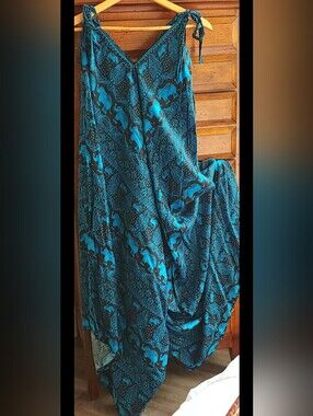 Harem Pants/Jump Suit Blue Teal Elephant Print. Maxi.